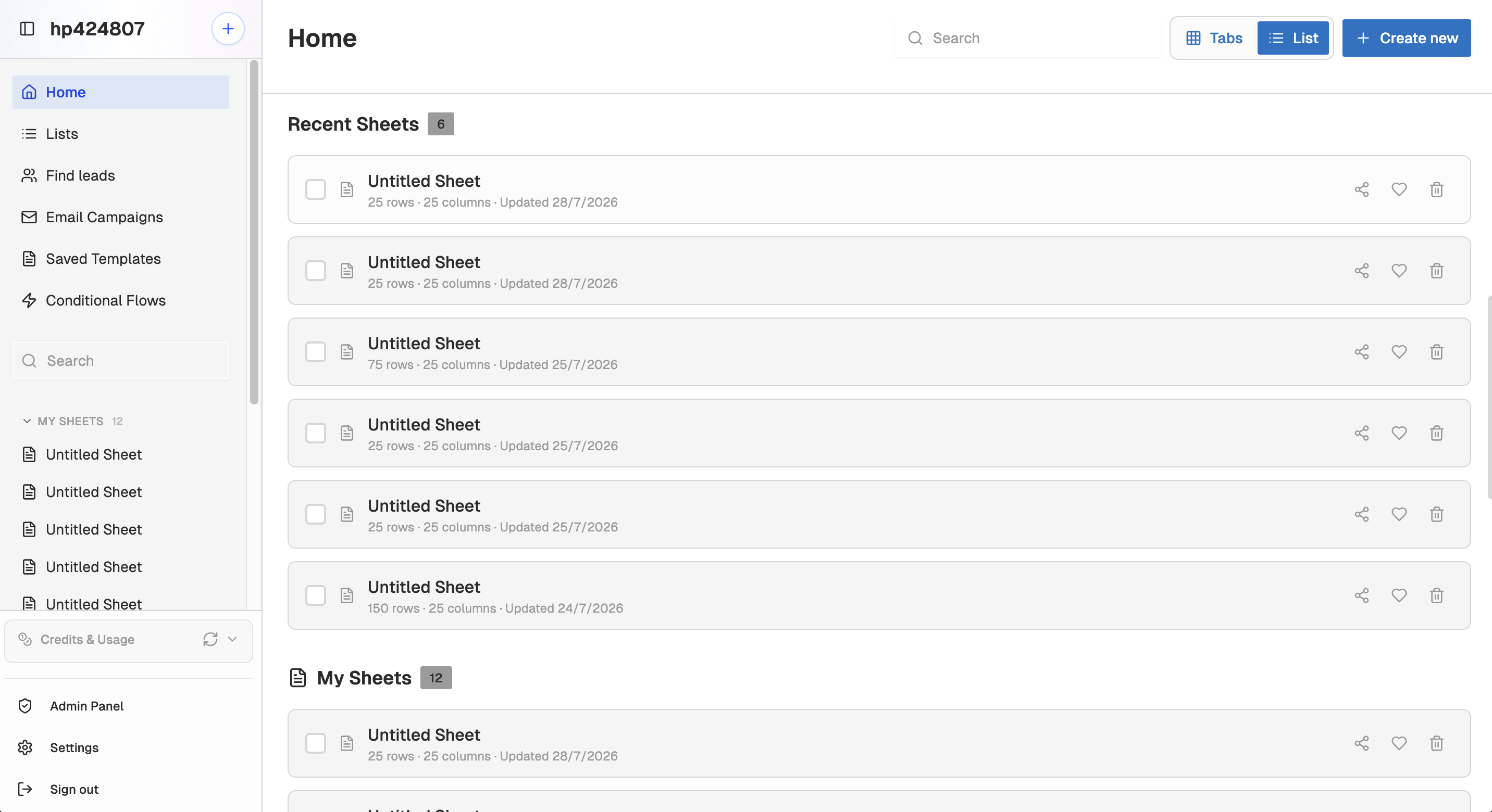 unisheet-list-view
